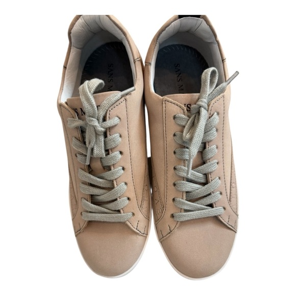 Sans Matin Beige Leather Low Top Sneakers Size 36 - Picture 3 of 6